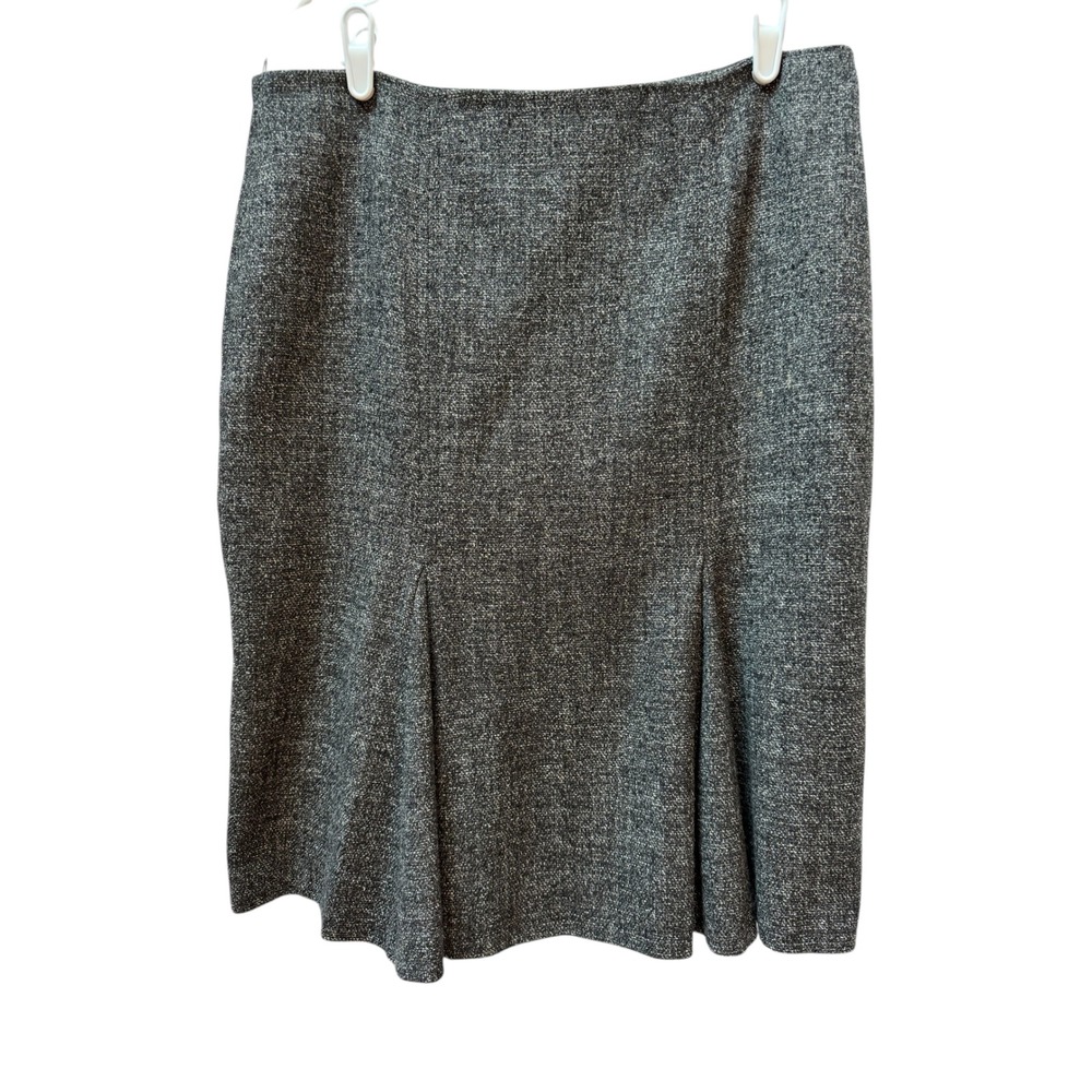 Les Copains Blue Skirt Wom 46 IV Gray Cotton Wool Tweed Pleat Knee Length Sz 12